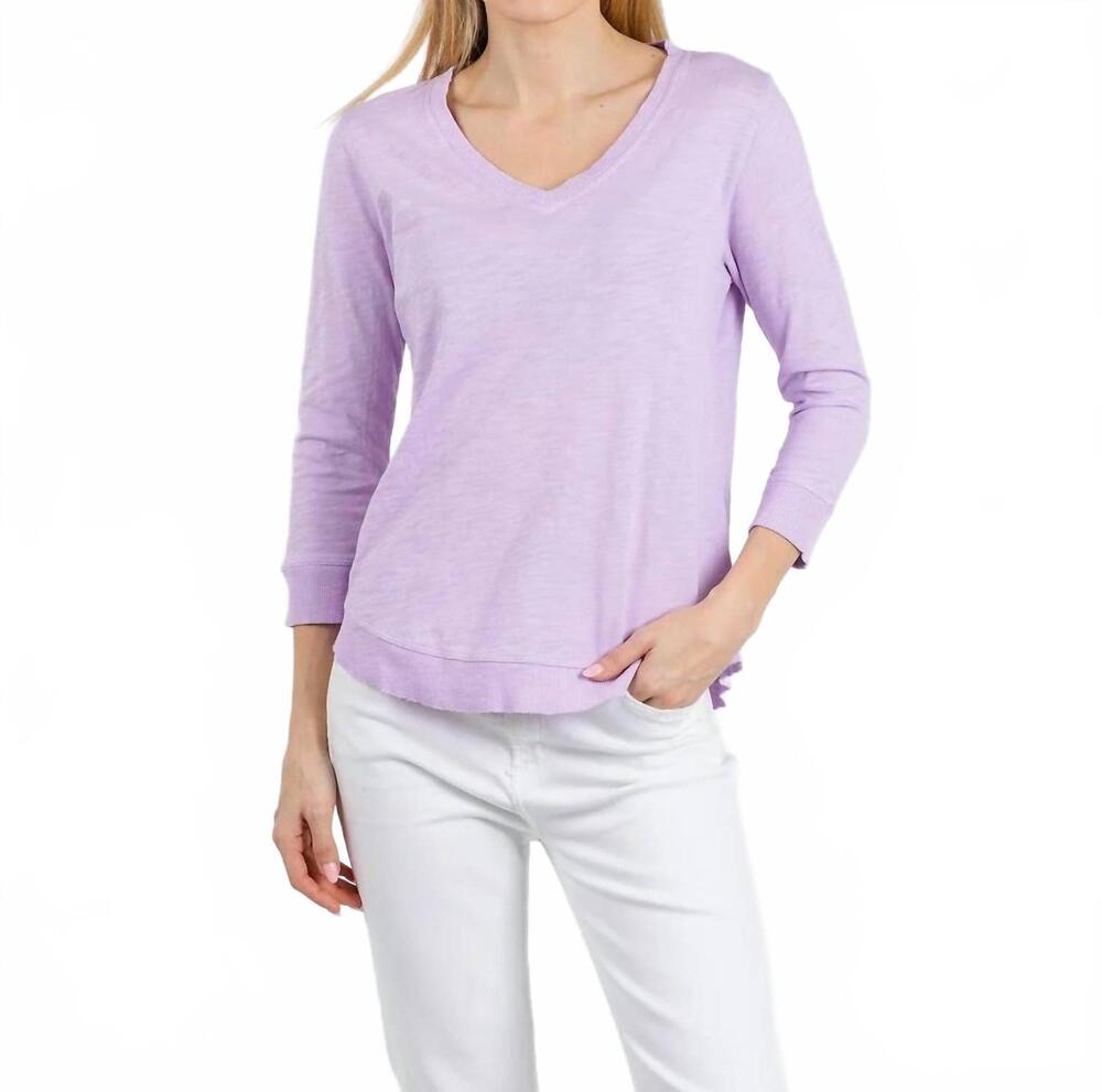 NEW ELLIOTT LAUREN silvie rib three-quarter sleeve v-neck tee in lavender
